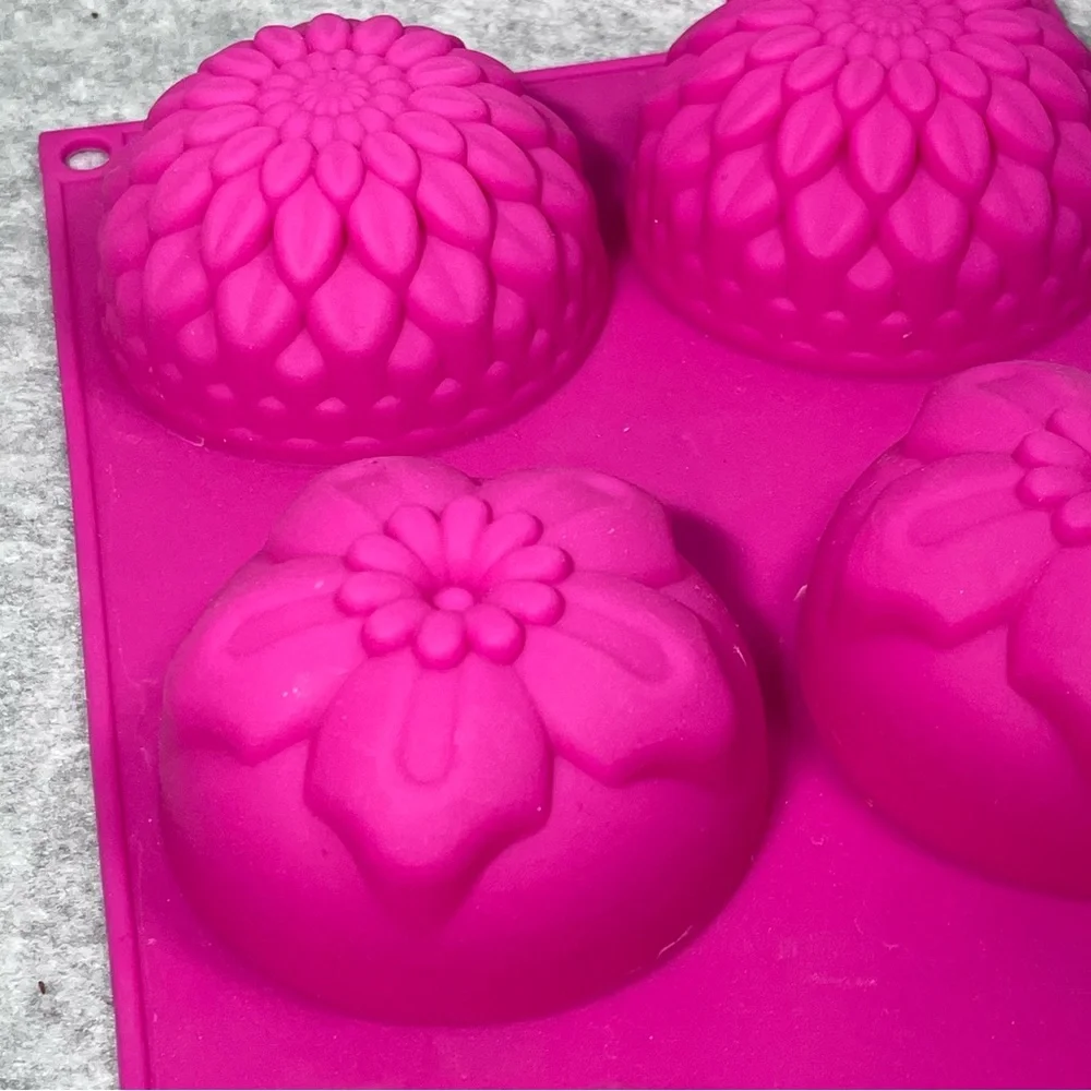 Flower Silicone 3D Baking Mold Soap Candy 6 Cavity Dahlia Pink‎